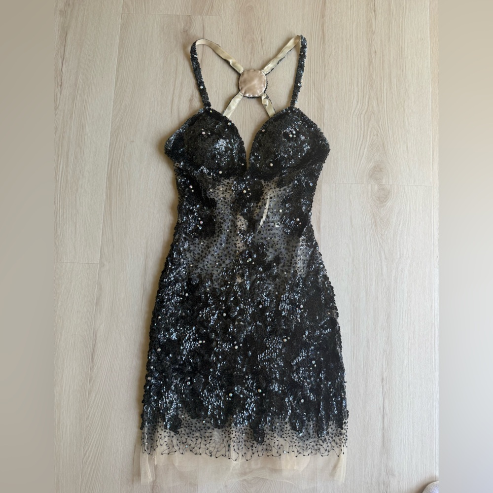 JOVANI black illusion sequin dress size 0